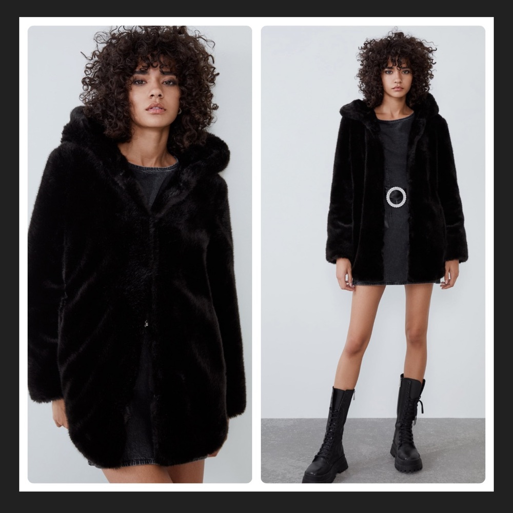 Zara Faux Fur Hooded Coat